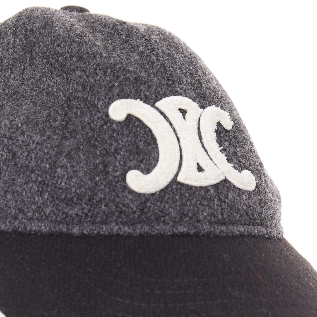 CELINE Triomphe Baseball Cap grey black two-tone wool white curved brim cap M