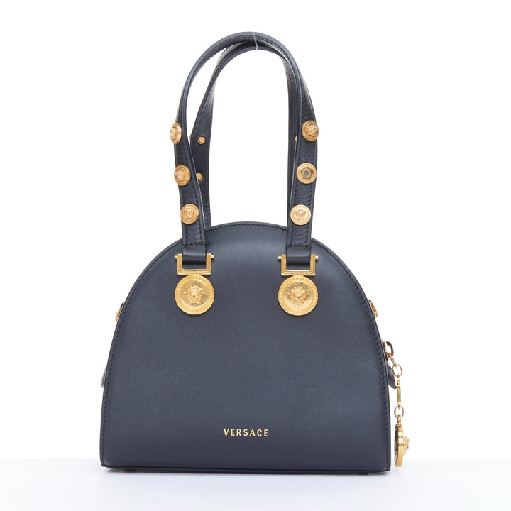 VERSACE 2018 Runway Tribute Medallion small black leather gold buckles bag