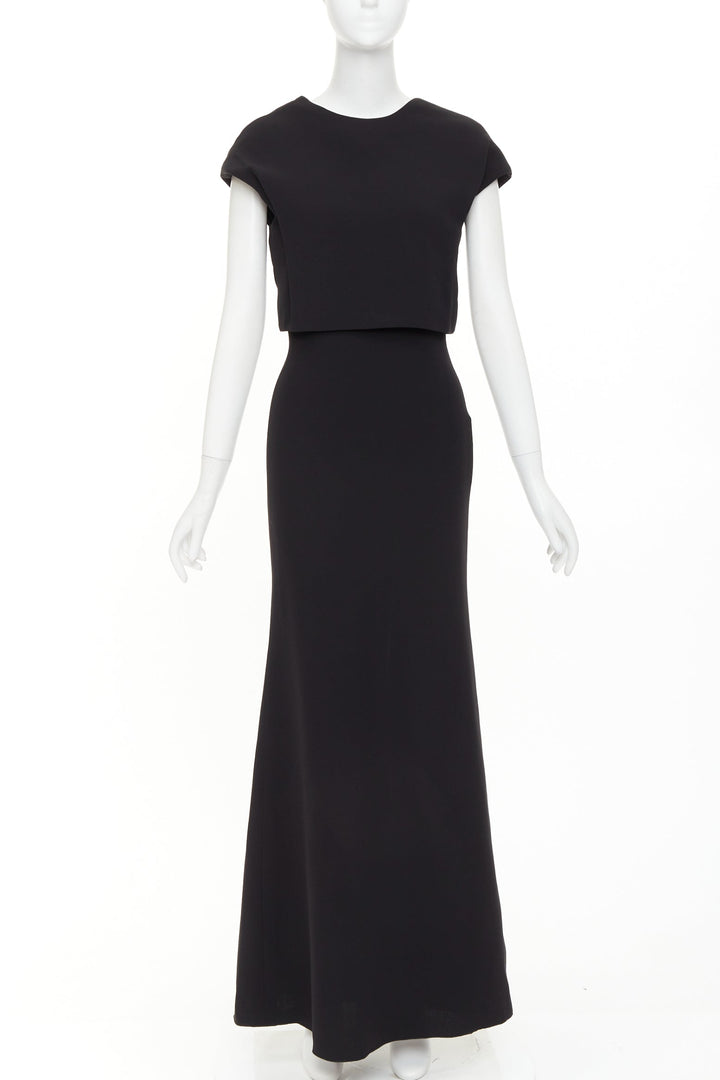 VICTORIA BECKHAM black silk wool crepe layered top gown maxi dress UK8 S