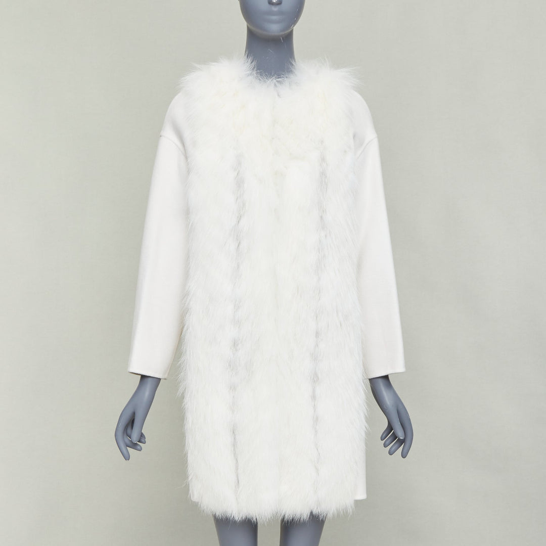 FENDI cream fox fur double faced cashmere long coat IT36 XXS