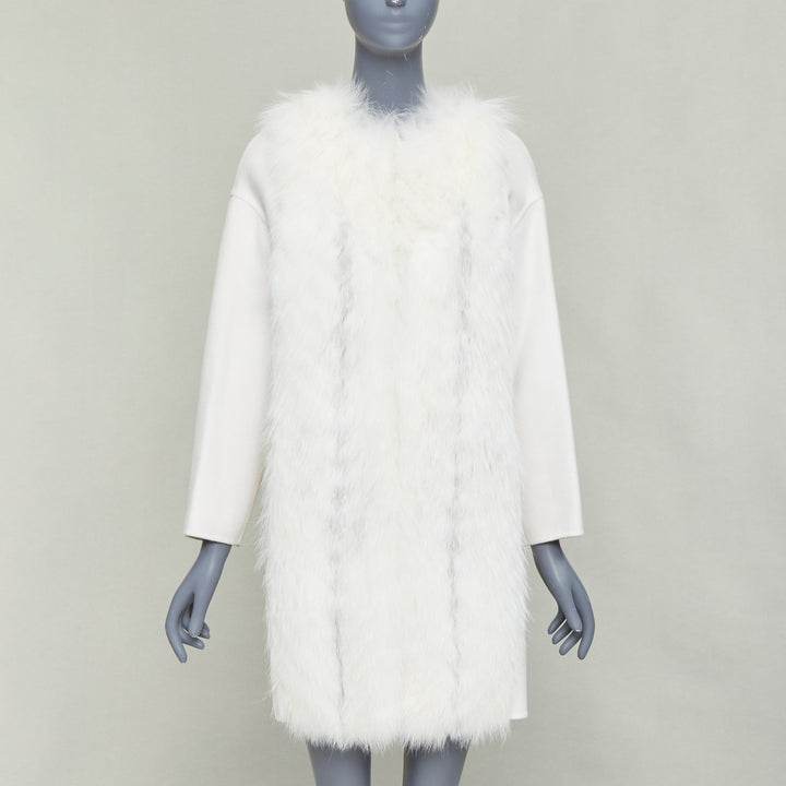 FENDI cream fox fur double faced cashmere long coat IT36 XXS