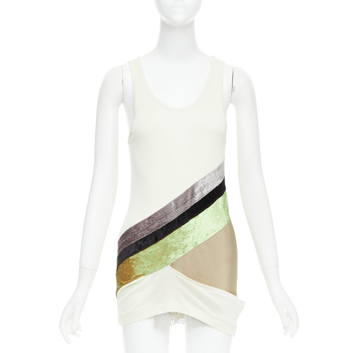 TOGA ARCHIVES cream grey silk cotton velvet beige panels tunic JP1 S
