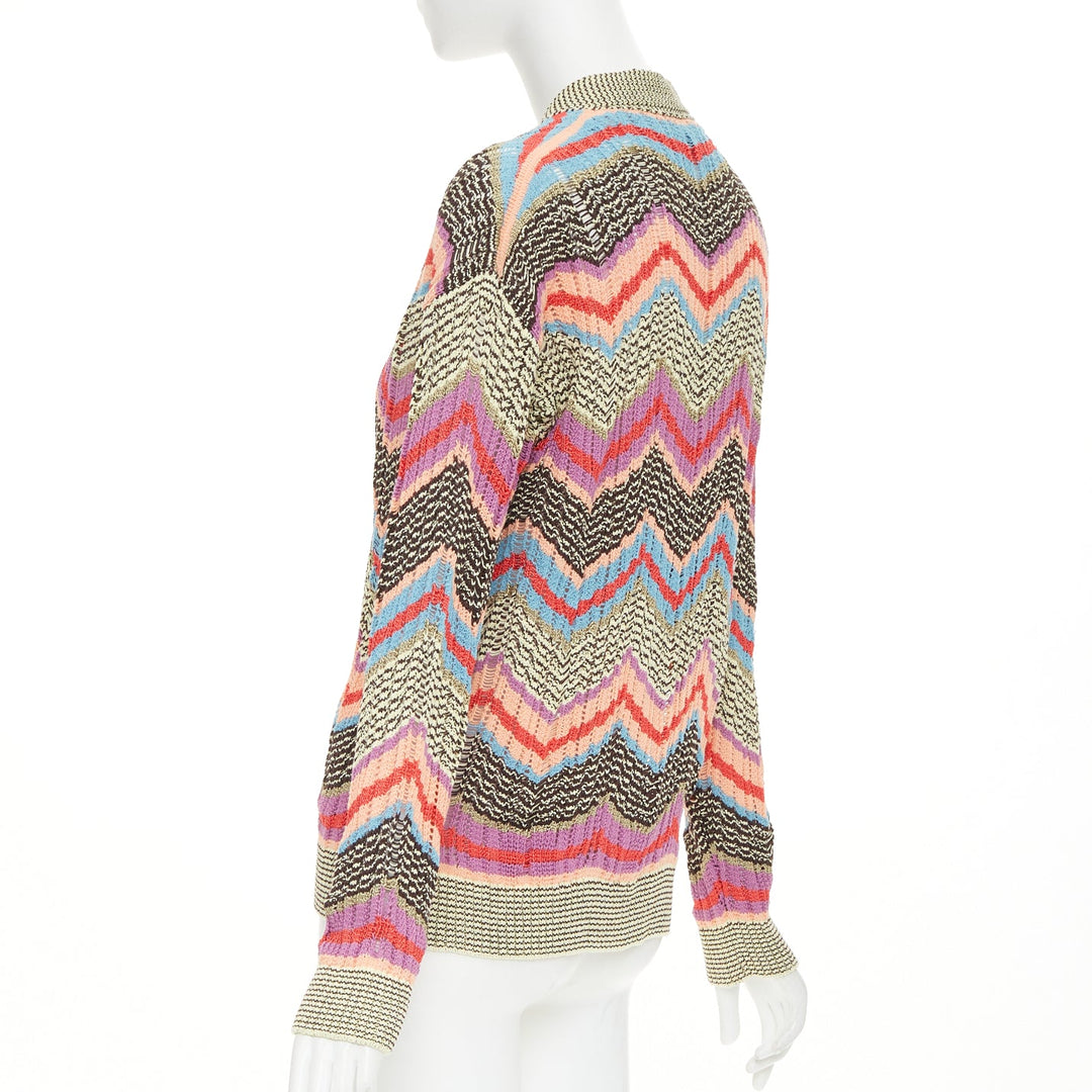 MISSONI Collection yellow brown multicolor chevon intarsia knitted cardigan XS