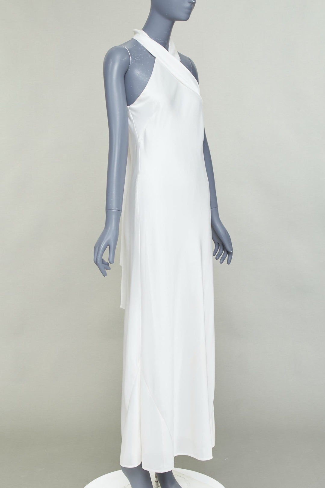 GALVAN Pandora Bridal ivory white satin halter neck drape sash midi dress FR38 S