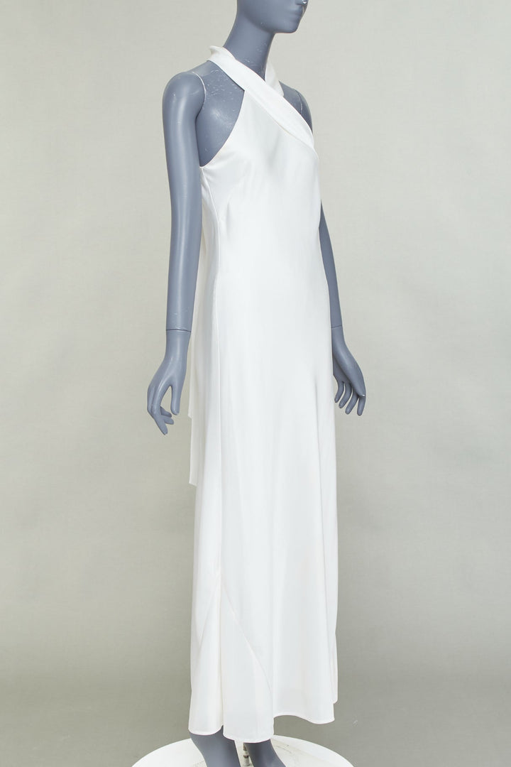 GALVAN Pandora Bridal ivory white satin halter neck drape sash midi dress FR38 S