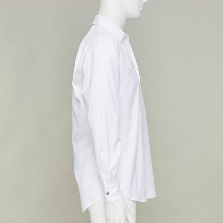 HERMES white dress tonal geometric jacquard cotton luxury button down top EU38 S