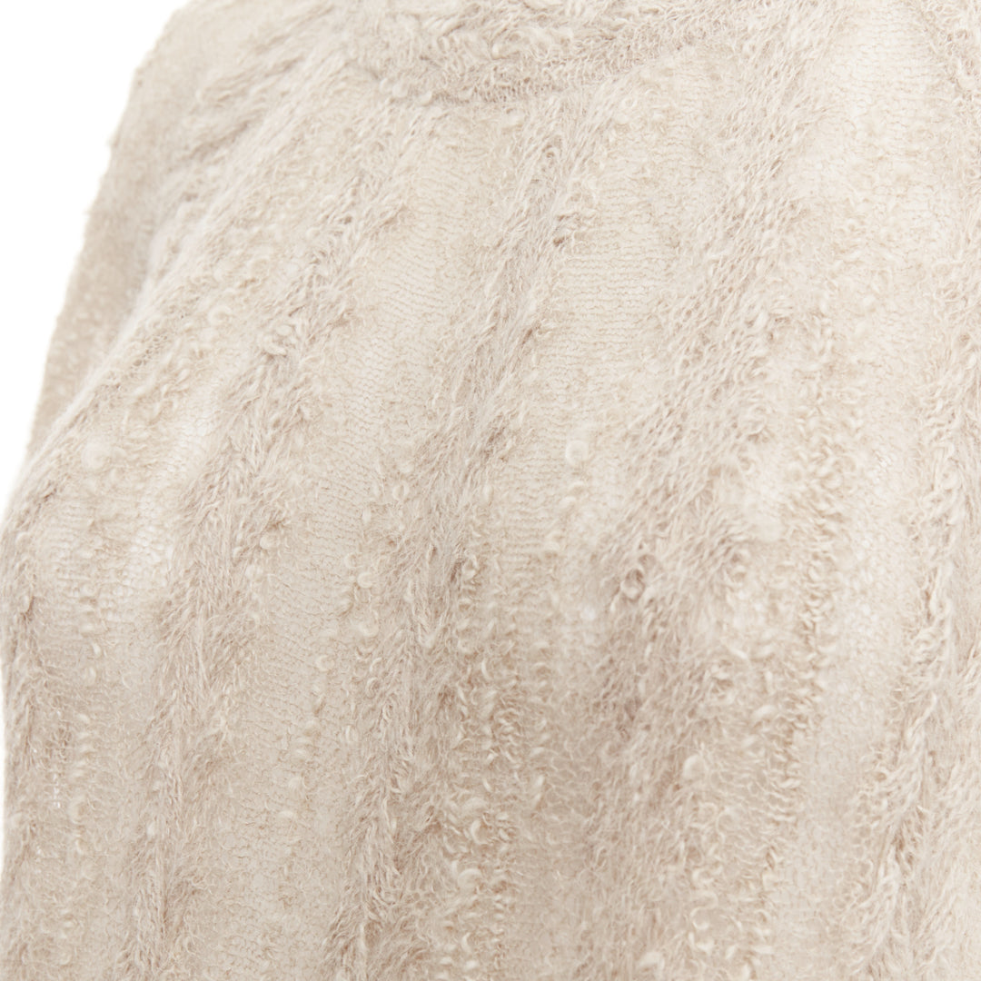 CHANEL cream beige alpaca blend textured knit CC short sleeve midi dress FR38 M