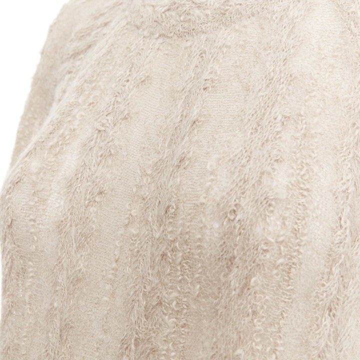 CHANEL cream beige alpaca blend textured knit CC short sleeve midi dress FR38 M