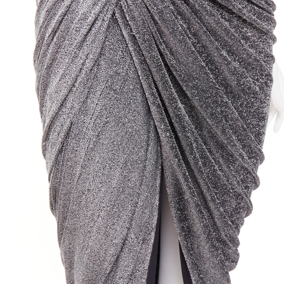 ALEXANDRE VAUTHIER metallic silver lurex knit ruched backless halter dress