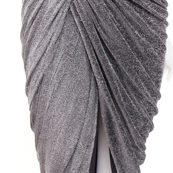 ALEXANDRE VAUTHIER metallic silver lurex knit ruched backless halter dress