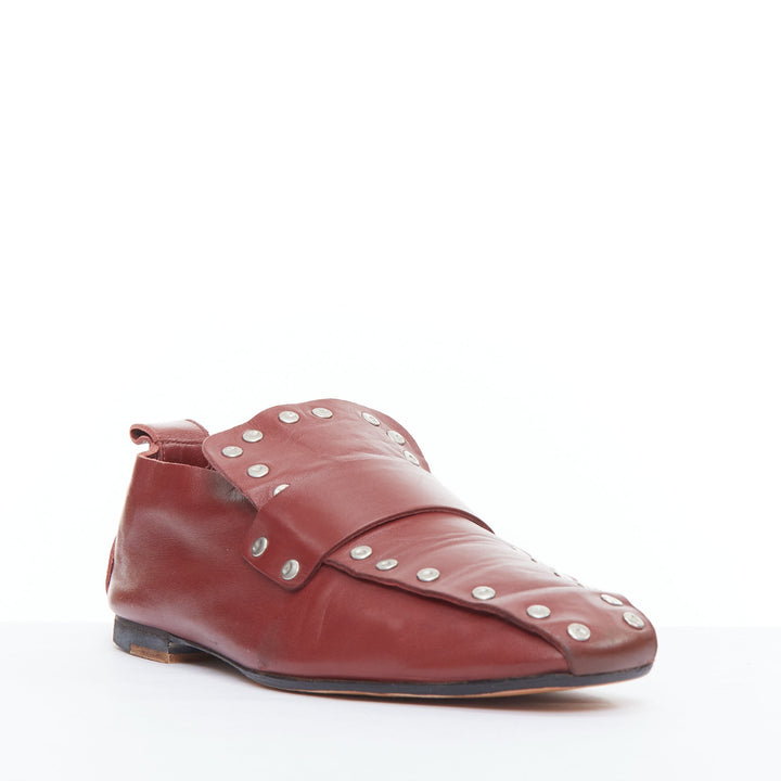 OLD CELINE Phoebe Philo burgundy silver stud loafer flats EU36.5