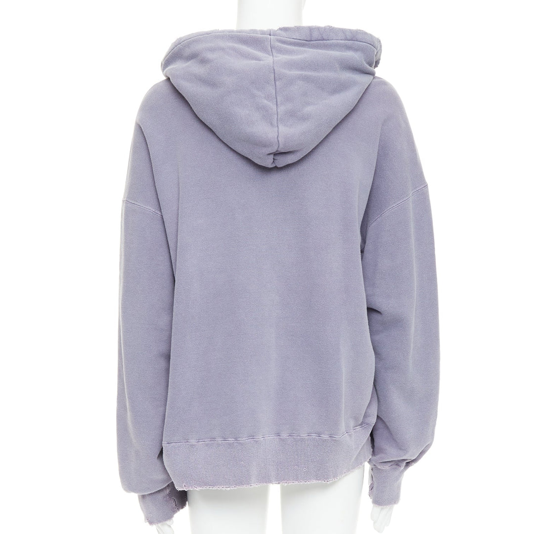 ANCELLM washed purple cotton distressed details pocketed hoodie Sz1 S