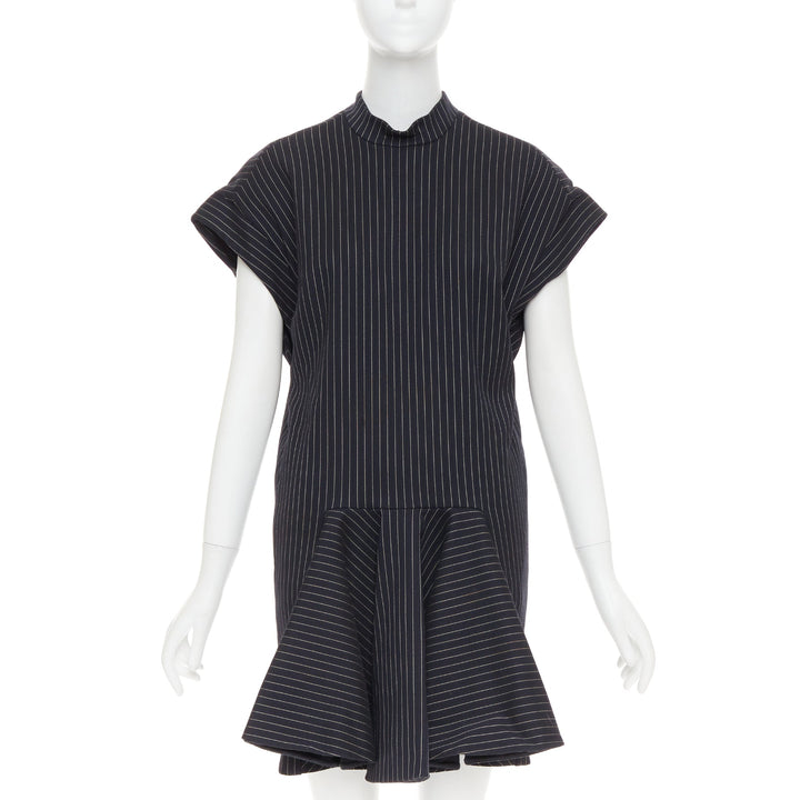 STELLA MCCARTNEY 2013 grey wool blend pinstripe structural pleated dress IT40 S