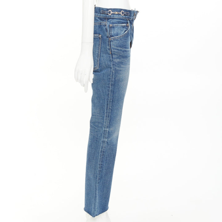 CELINE W_FL_015 N553 930F 07UW washed gold horsebit logo buckles flare jeans 26"