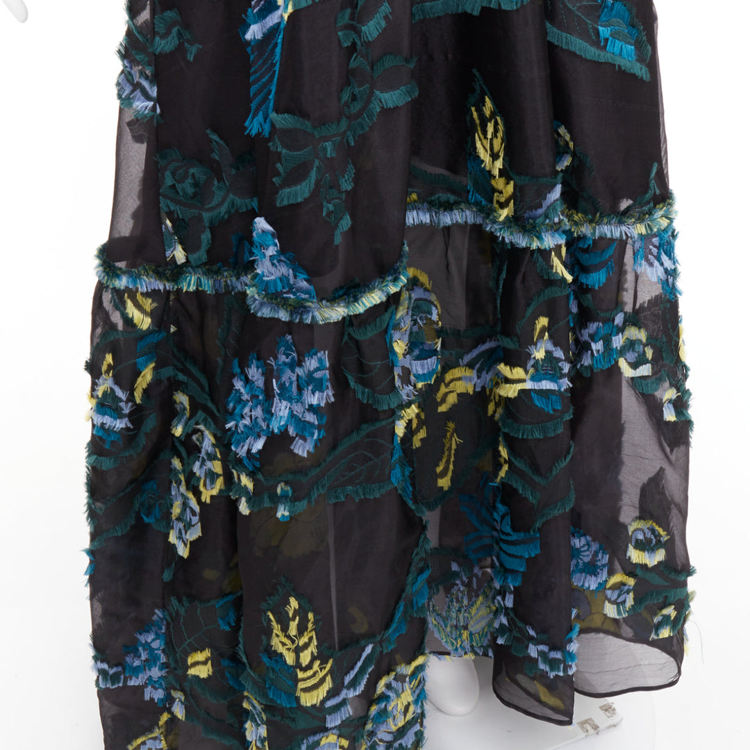 ERDEM 2015 Runway black green blue sheer jacquard cold shoulder gown