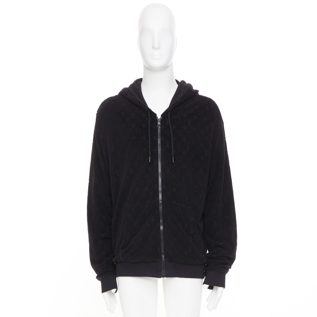 LOUIS VUITTON 2023 Monogram debossed French terry zip up hoodie outerwear XL