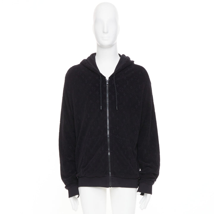 LOUIS VUITTON 2023 Monogram debossed French terry zip up hoodie outerwear XL