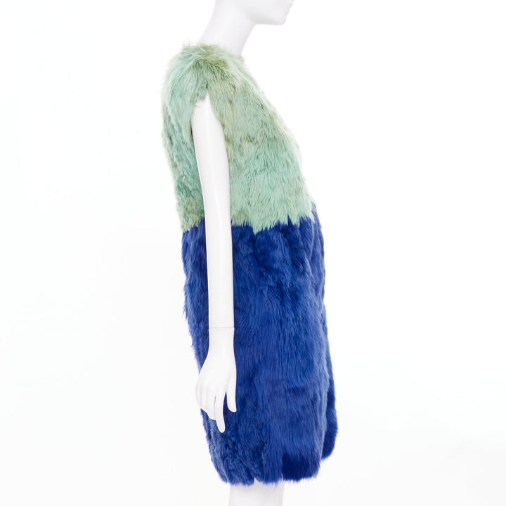 DOLCE GABBANA 2014 Runway colorblock green navy blue alpaca fur dress IT40 S