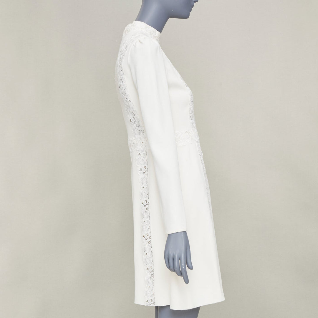 GIAMBATTISTA VALLI 2018 floral lace insert ivory viscose shift dress IT40 XS