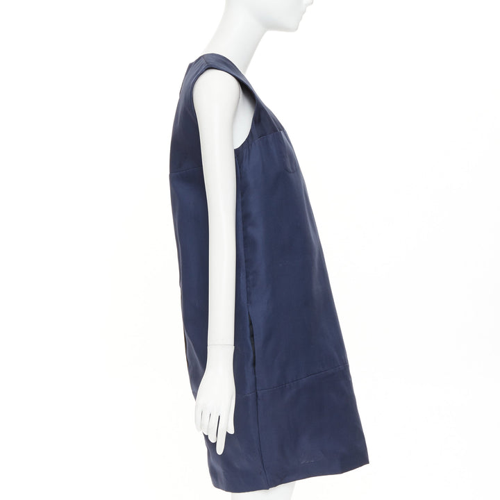 VICTORIA BECKHAM navy blue structural cocoon paneled pocket shift dress UK10 M