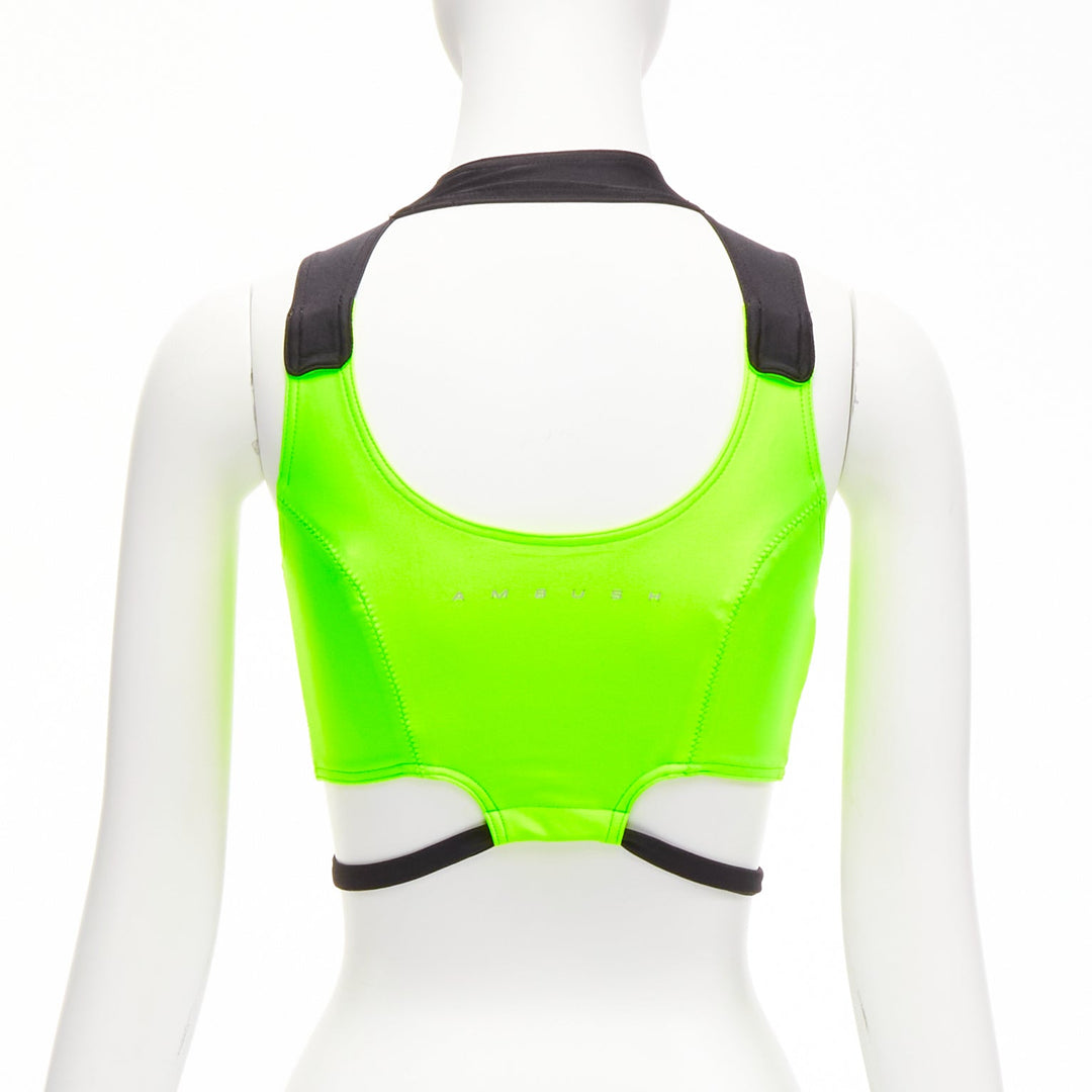 AMBUSH neon green black panelled logo back waist tie cropped sports top Size 1 S