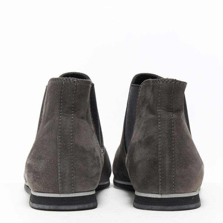 TOD'S No Code dark grey suede elastic gusset round toe flat ankle bootie EU37