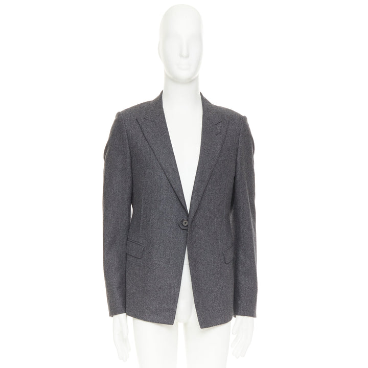 LANVIN grey speckled wool exposed darts single button blazer EU50 L