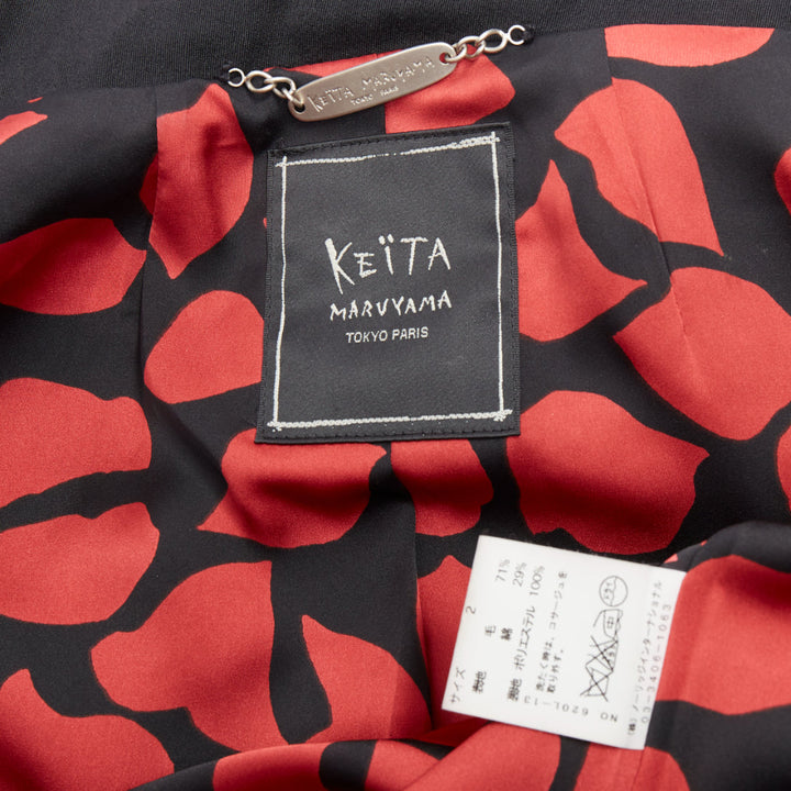 KEITA MARUYAMA black wool blend red petal cuffs flare biker jacket JP2 M