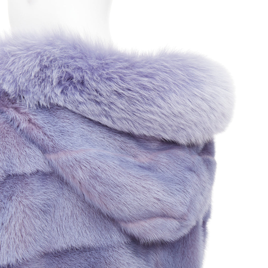 SIMONETTA RAVIZZA blue purple ombre  mink fur hooded vest coat IT42 M