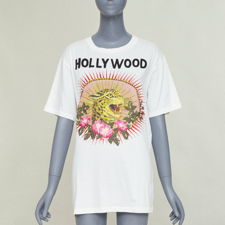 GUCCI 2017 Hollywood leopard floral embroidery applique off-white oversized S