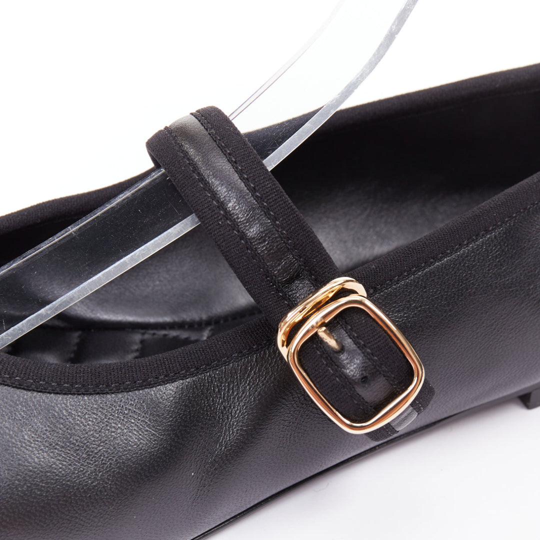 CHANEL 2024 black soft lambskin leather stitched CC cap toe mary jane flats EU39
