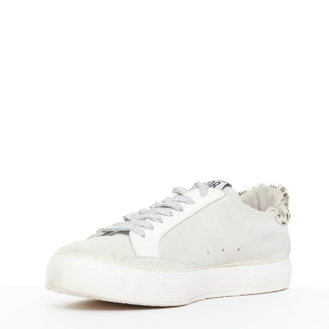 GOLDEN GOOSE Vstar2 metallic silver leather zebra star distressed sneakers EU36