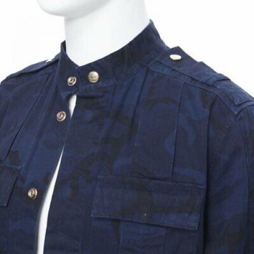 BALMAIN blue camouflage cotton gold button military shirt jacket EU38 S