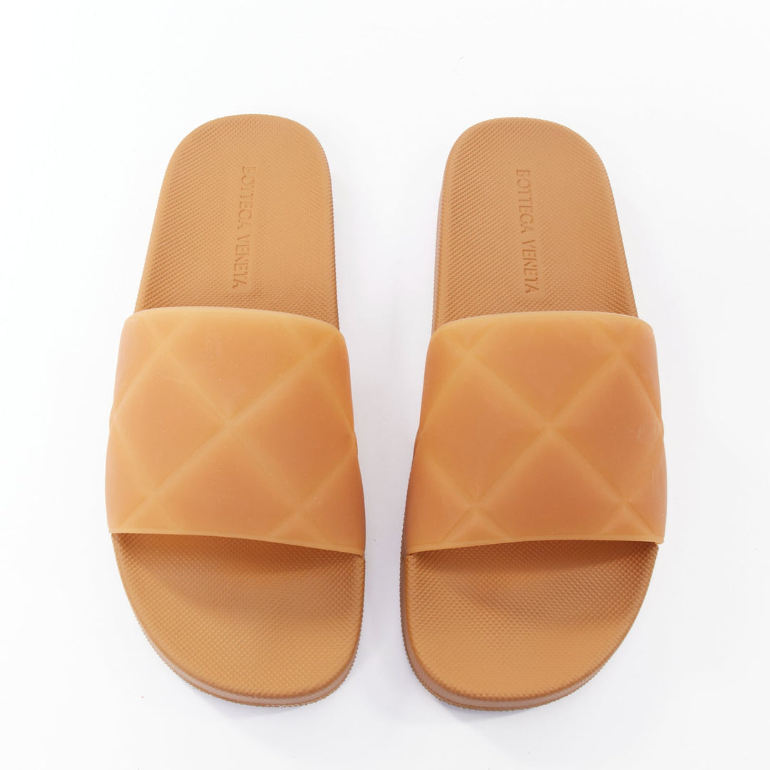 BOTTEGA VENETA 2020 Slider brown matelasse quilted pattern rubber slides EU42