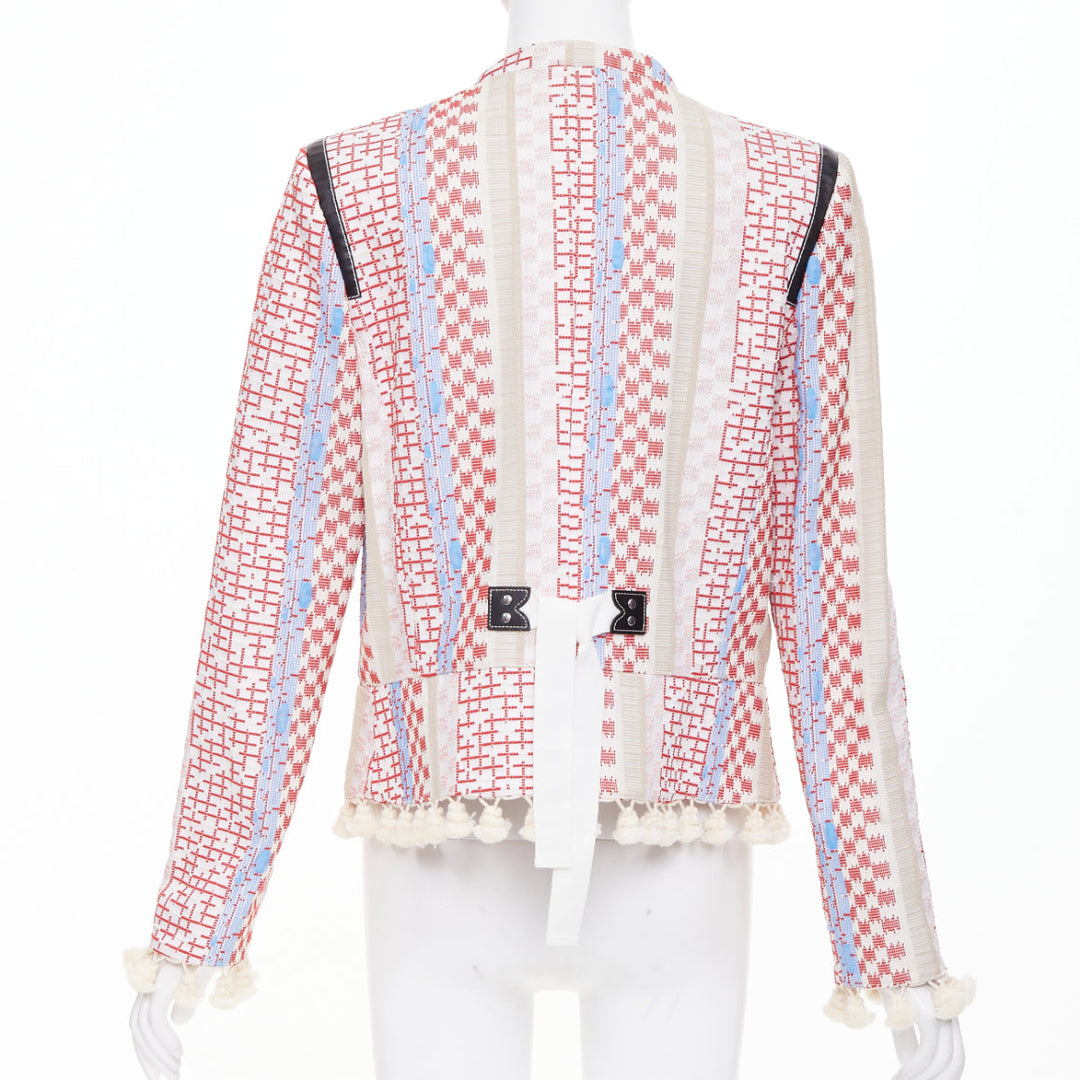 ALTUZARRA 2016 Runway Ghianda geometric check weave pompom jacket FR42 L