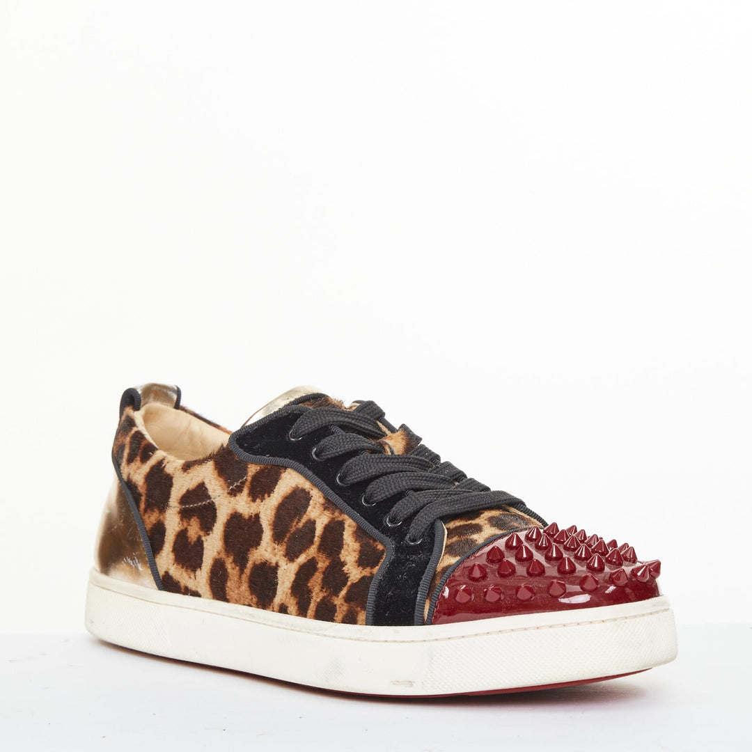 CHRISTIAN LOUBOUTIN Louis Junior Spikes leopard calf hair low top sneakers EU39