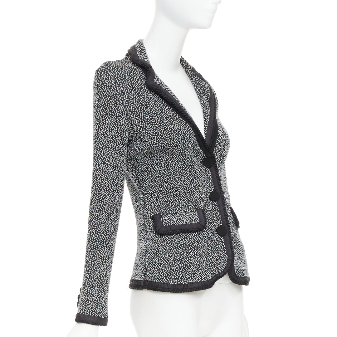 EMPORIO ARMANI silver lurex boucle applique black trim knit blazer IT40 S