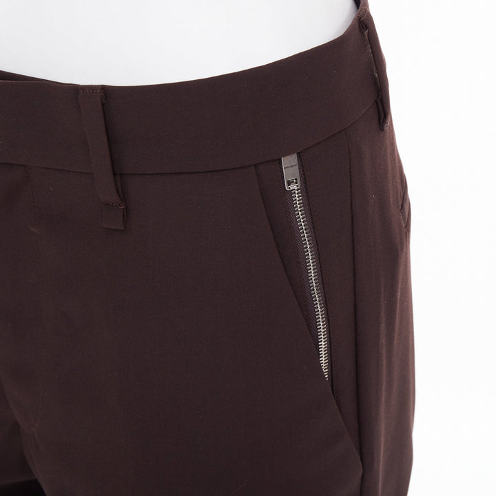 GIVENCHY brown wool blend silver zipper pockets cropped cuffed pants FR46 S