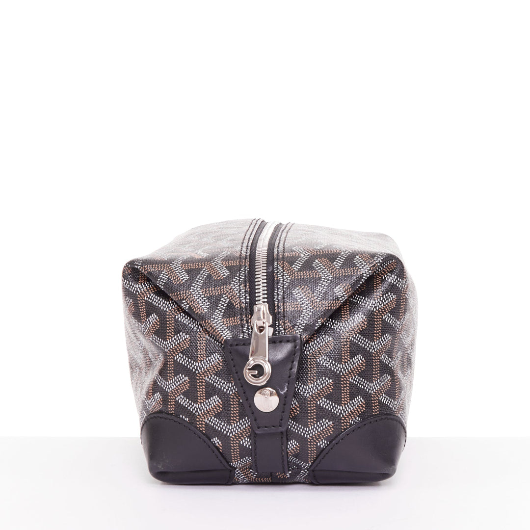GOYARD Boeing 25 navy blue Goyardine canvas silver hardware toiletry pouch bag