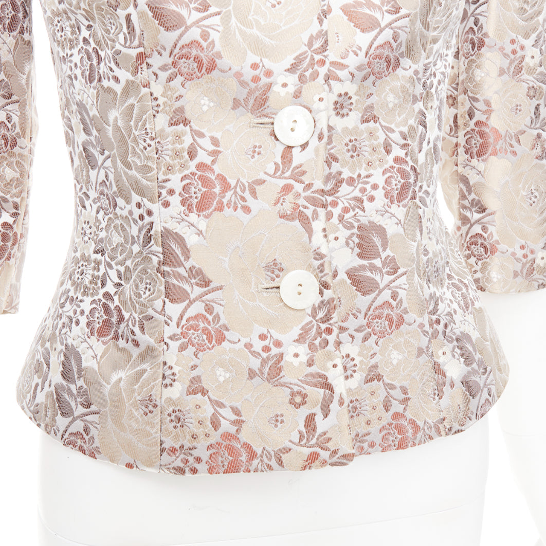 DOLCE GABBANA Vintage 1990s floral jacquard cropped blazer jacket IT38 XS