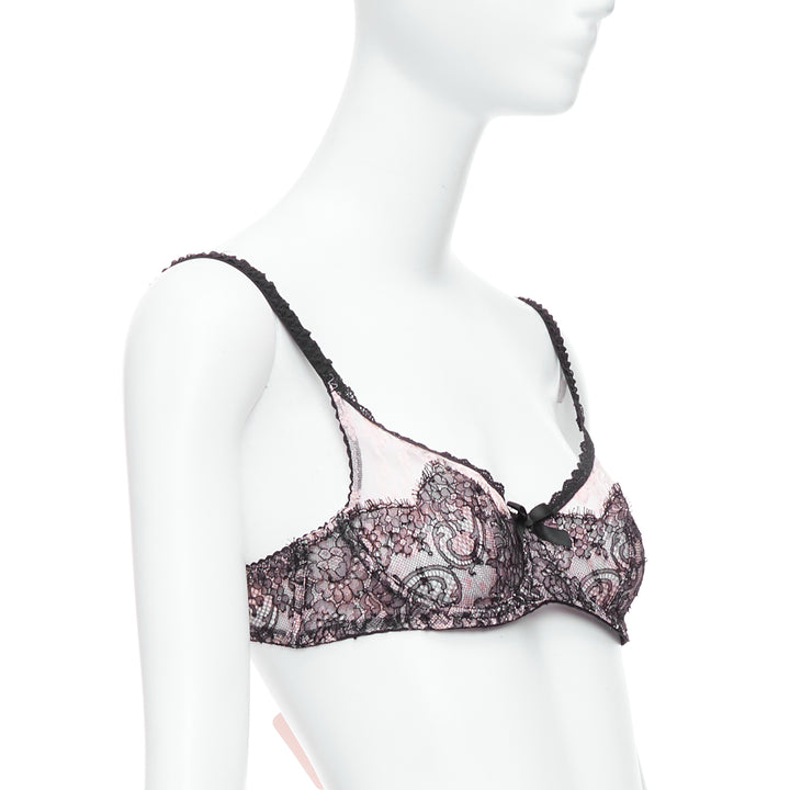 AGENT PROVOCATEUR Knickers Forever black lace pink trim bra FR90C