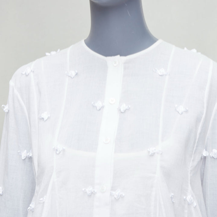 ROSIE ASSOULIN white cotton floral applique cream silk lined top S