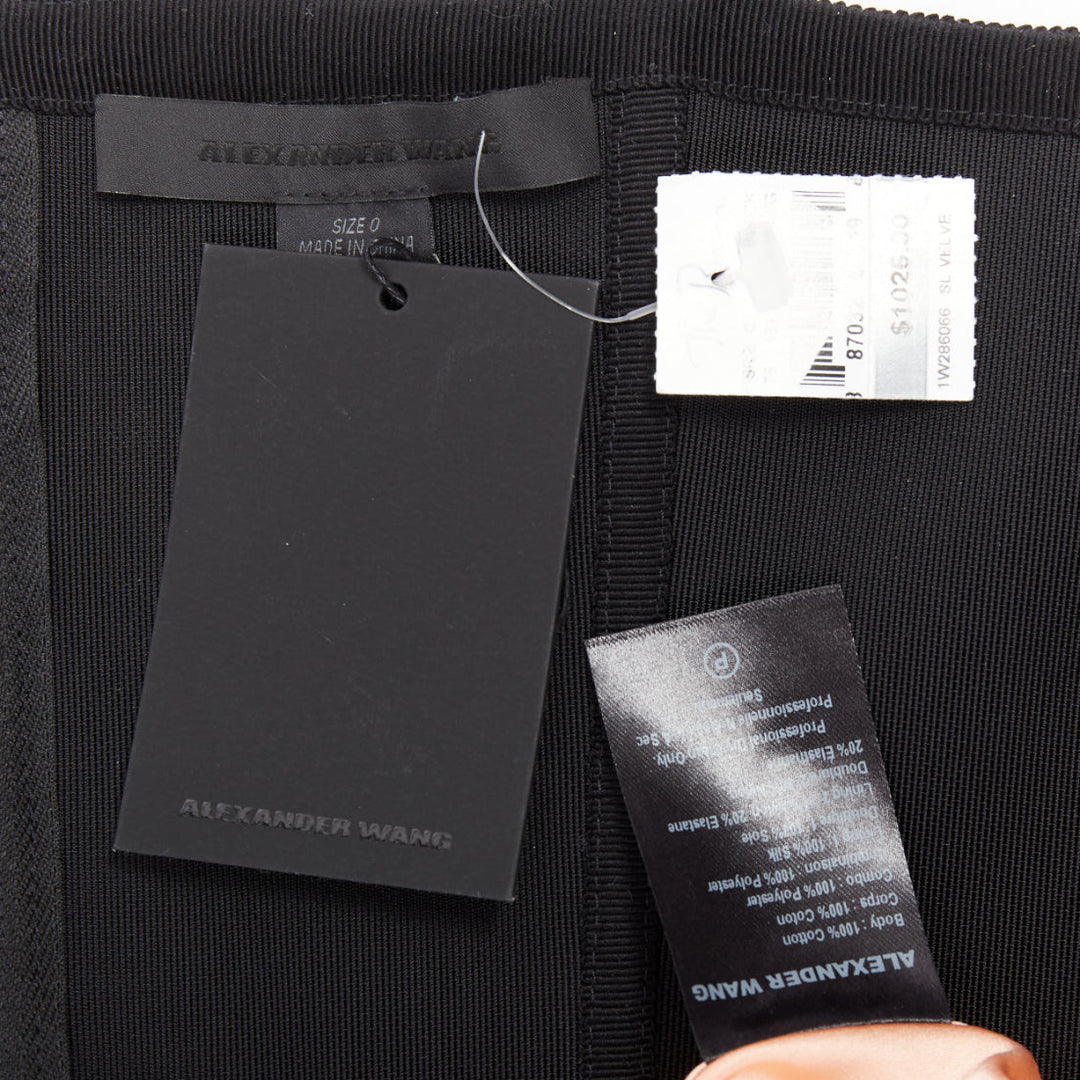 ALEXANDER WANG black cotton velvet corseted fit flared party dress US0 XS