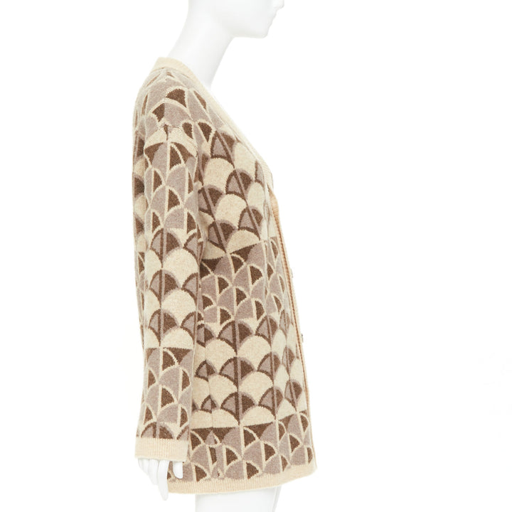NANUSHKA 2021 Milo beige brown graphic knit intarsia button oversized cardigan S