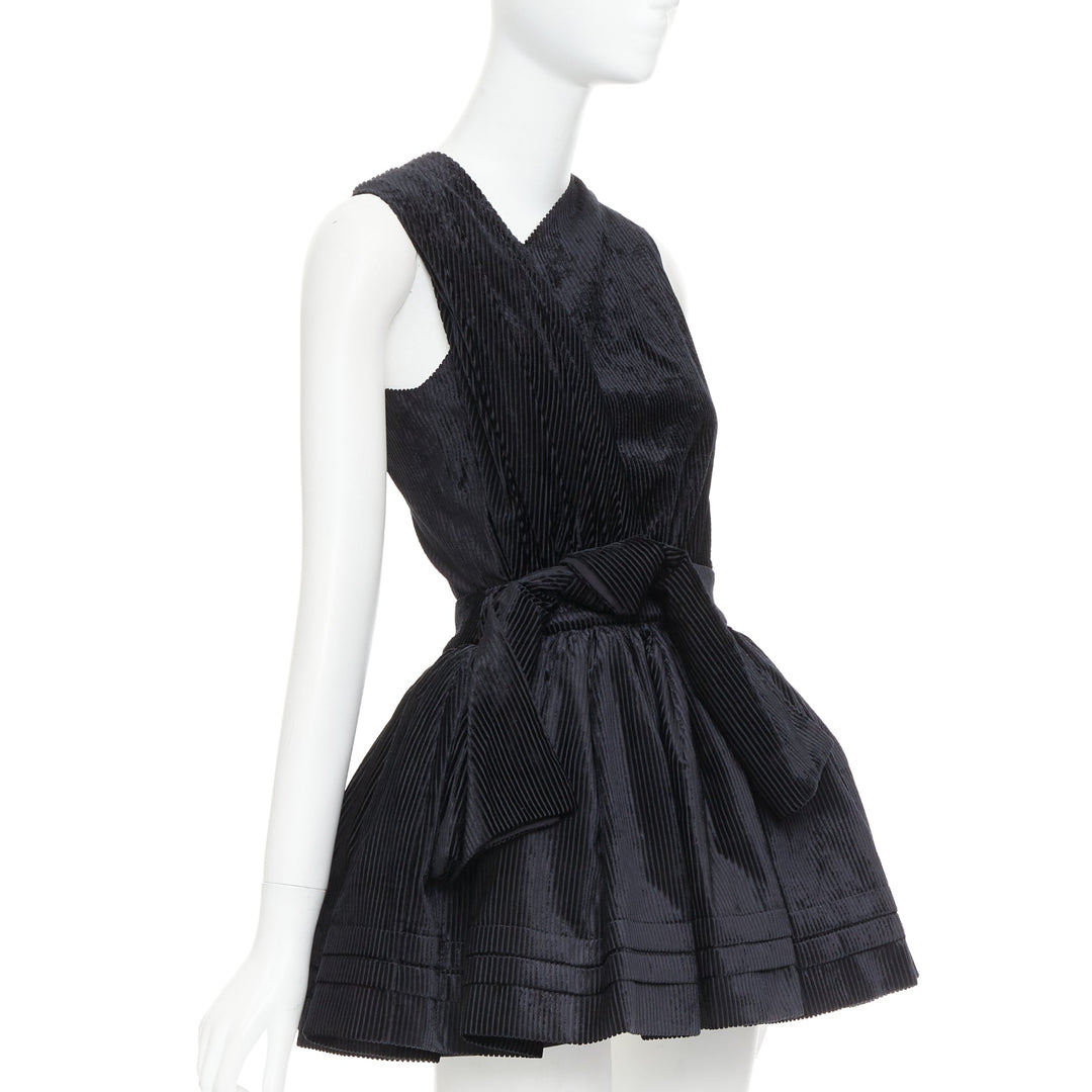SHUSHU TONG Tuck Edge Sloping black corduroy fit flare dress UK6 XS