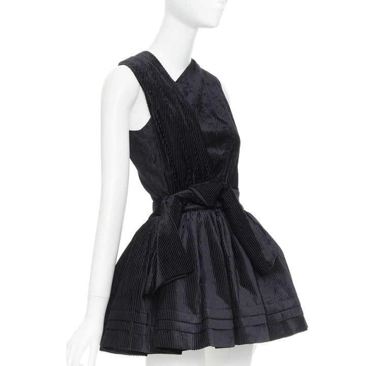 SHUSHU TONG Tuck Edge Sloping black corduroy fit flare dress UK6 XS