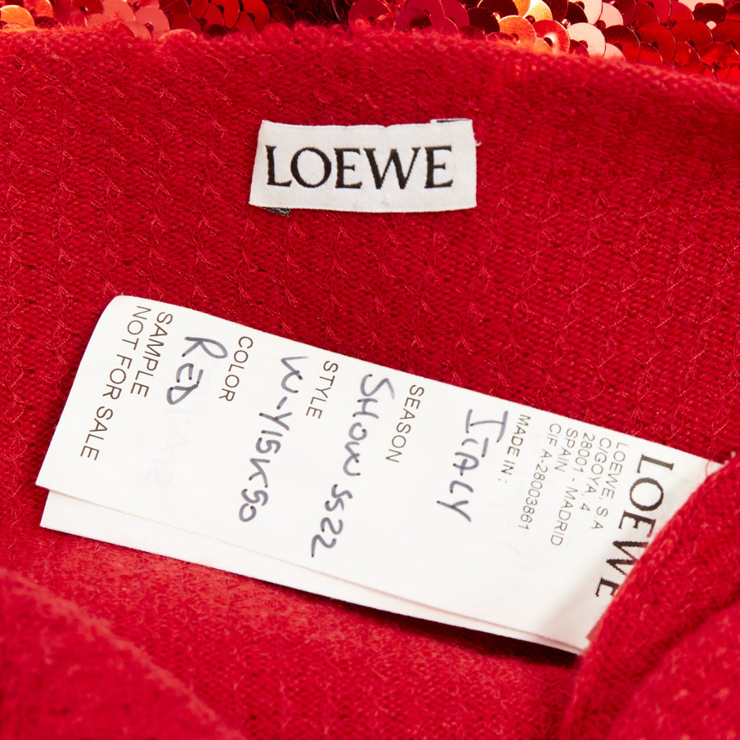 LOEWE 2022 Runway JW Anderson red sequined wool ruffle midi dress Gal Gadot