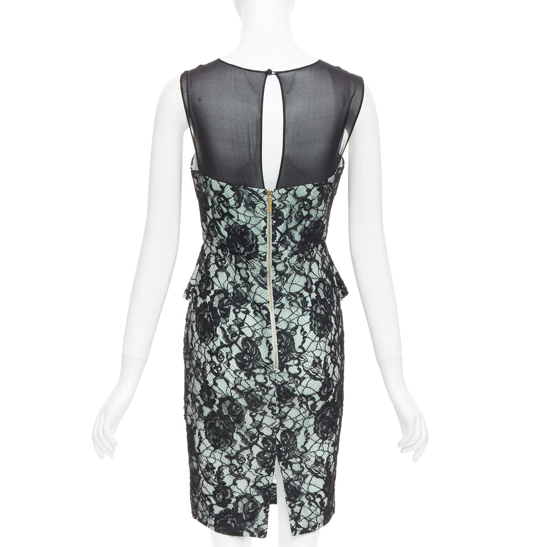 EMILIO PUCCI black light teal floral lace overlay cocktail dress IT42 M