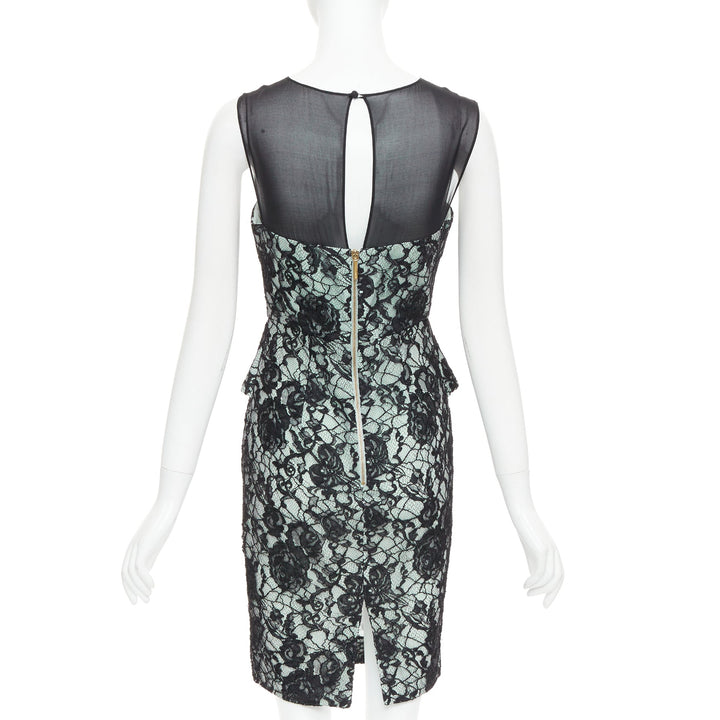 EMILIO PUCCI black light teal floral lace overlay cocktail dress IT42 M
