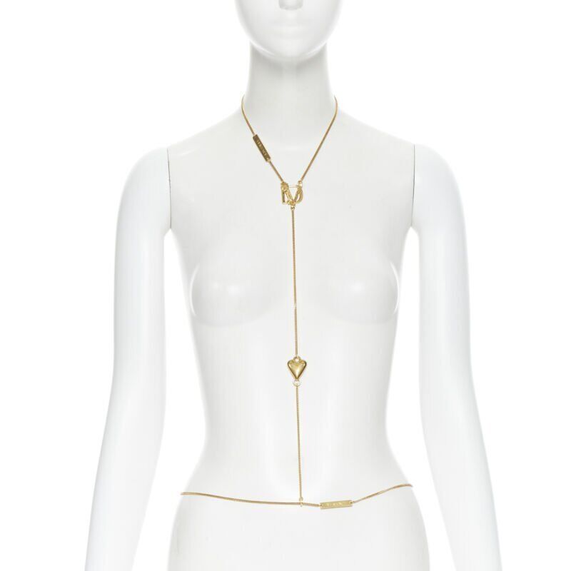 VERSACE DV Virtus Love Heart logo plate Medusa gold-tone bodychain necklace